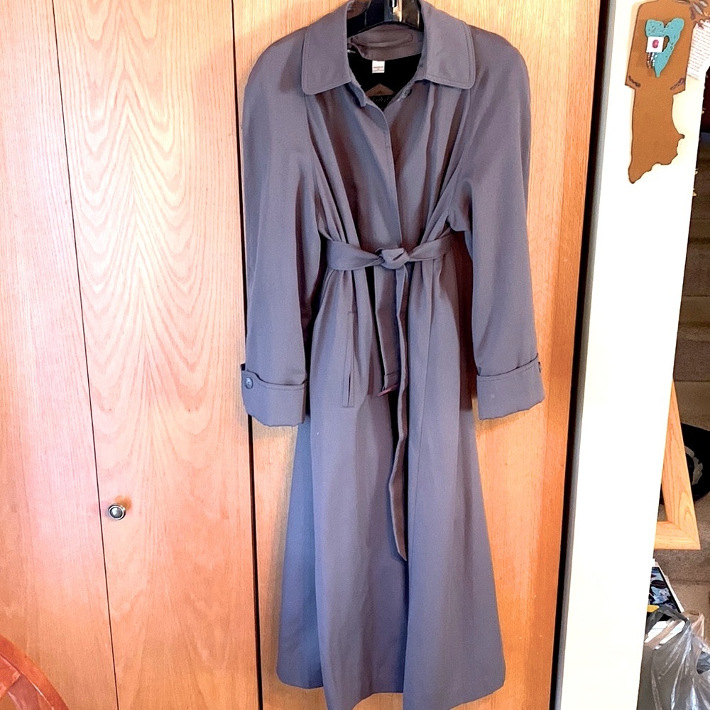Degrees Y2K long twill swing coat olive green belt pockets removable lining VGUC